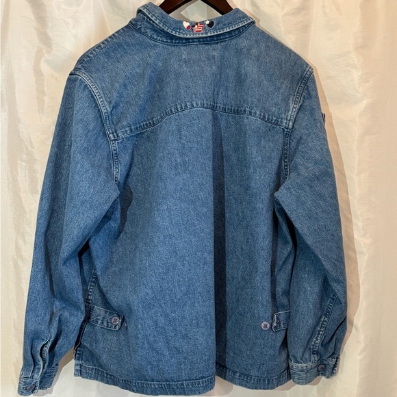 CJ Banks Denim Shirt Patriotic Embroidery 1X 100% Cotton USA Hearts Stars - Picture 11 of 12